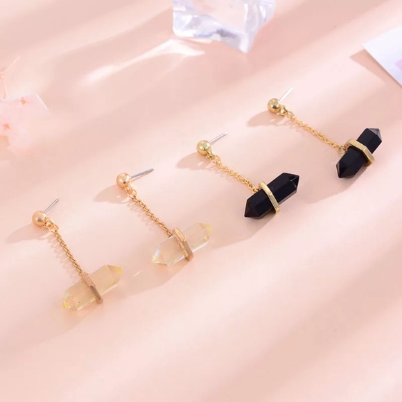 BOGO! Linear Crystal Earrings Modern Boho Black - Picture 3 of 7